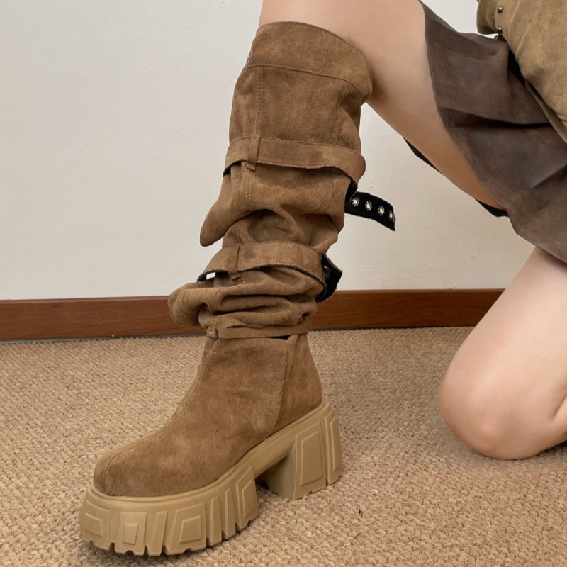 2026 Fashion Punk Style Buckle - Women'S Fashion Knee High Boots 评论和价格