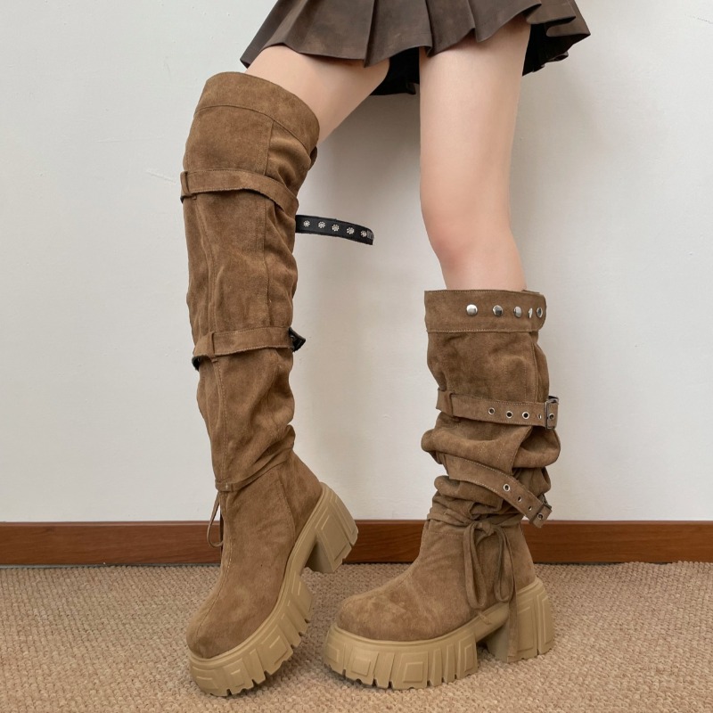 2026 Fashion Punk Style Buckle - Women'S Fashion Knee High Boots 评论和价格