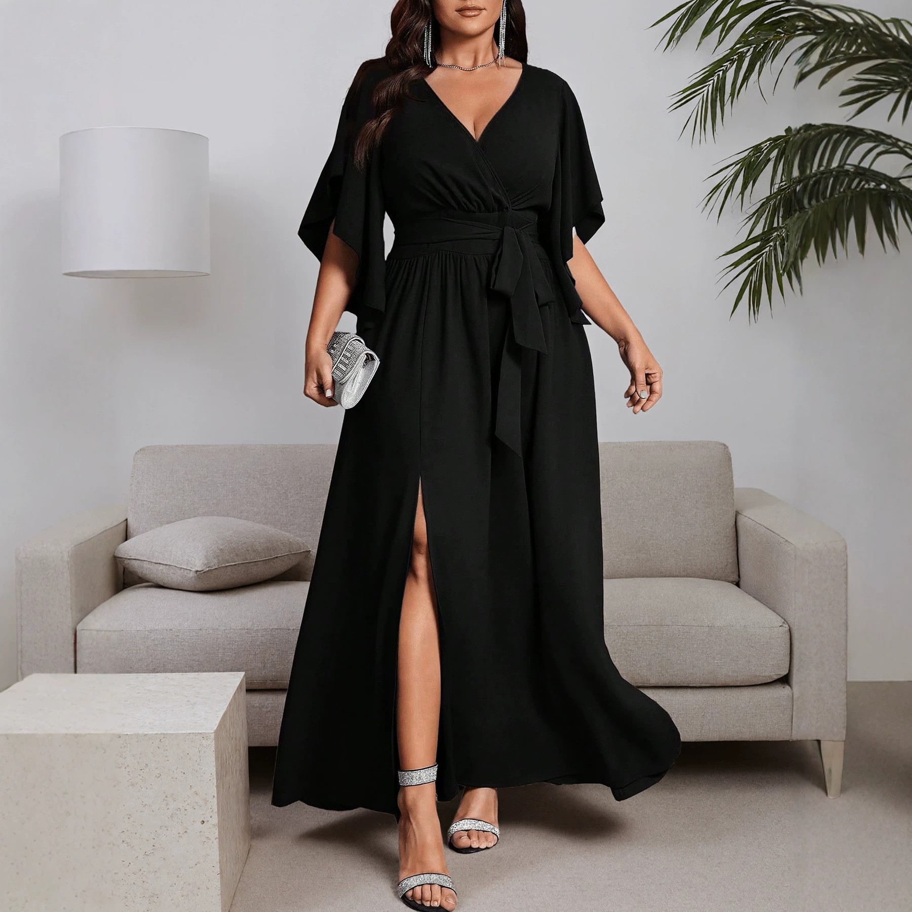 V Neck Short Sleeve Dress Flar - Women Fashion Necktie 评论和价格