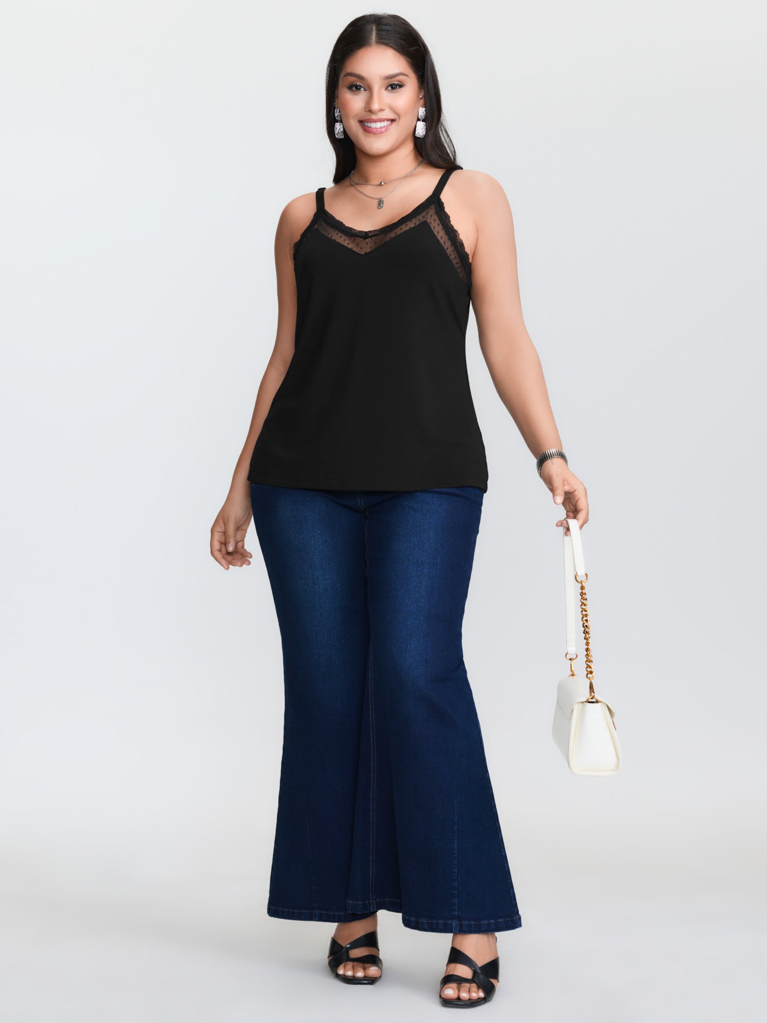 Plus‑size Black Knitted Camiso - Lace Trim Cami 评论和价格